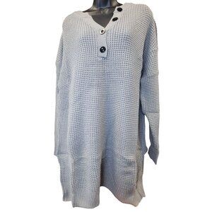 Sweater Dress  Soft Gray Knit Long Sleeve Buttons V-Neck Womens Size Large New